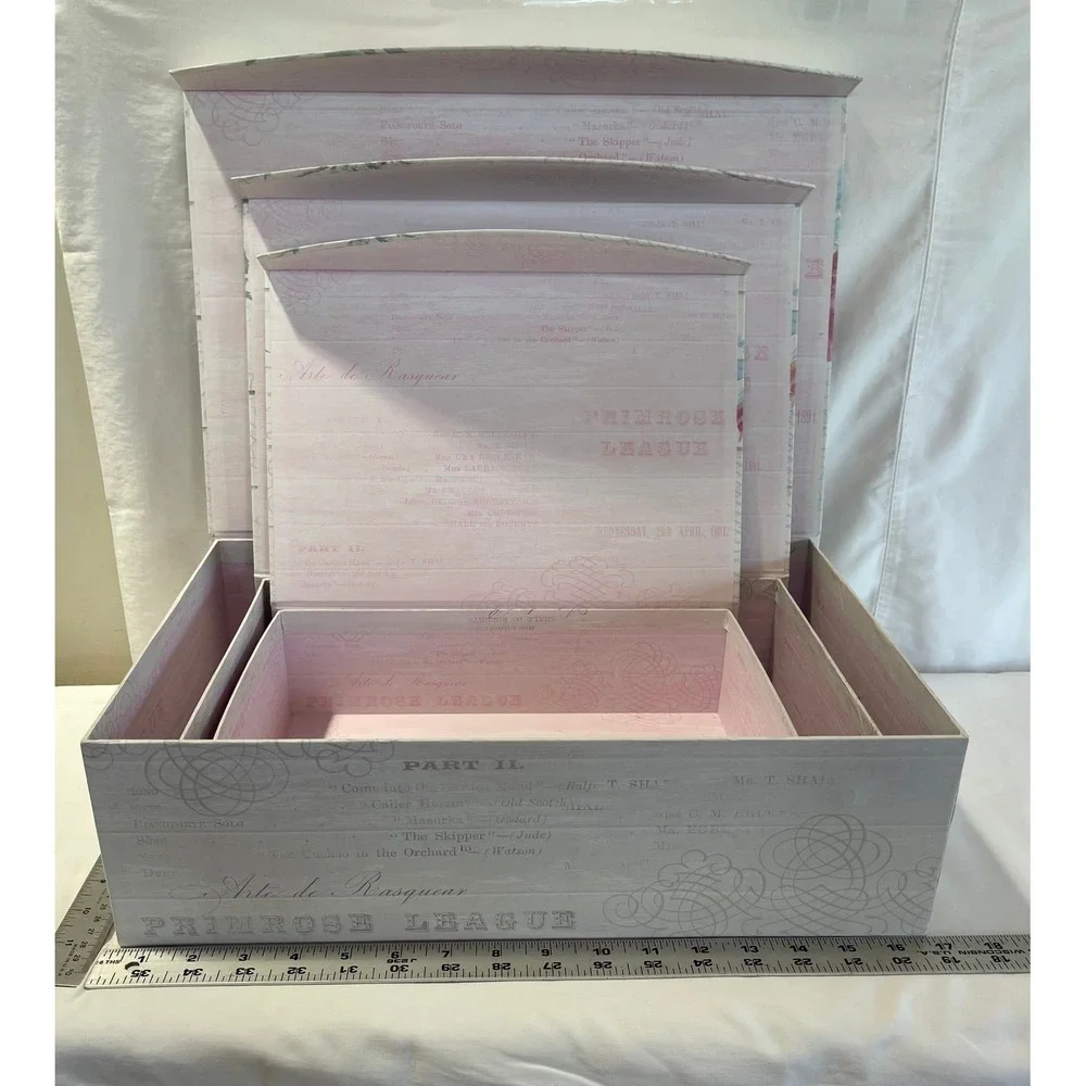 Primrose League Nested Storage Boxes Set of 3 Vintage Floral Decorative Cardbd
